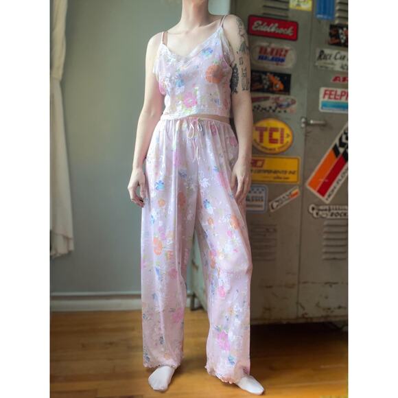 Vintage 1997 Victoria’s Secret Floral Mesh Lounge Set | Cami Wide Leg Pants | M - Picture 3 of 9